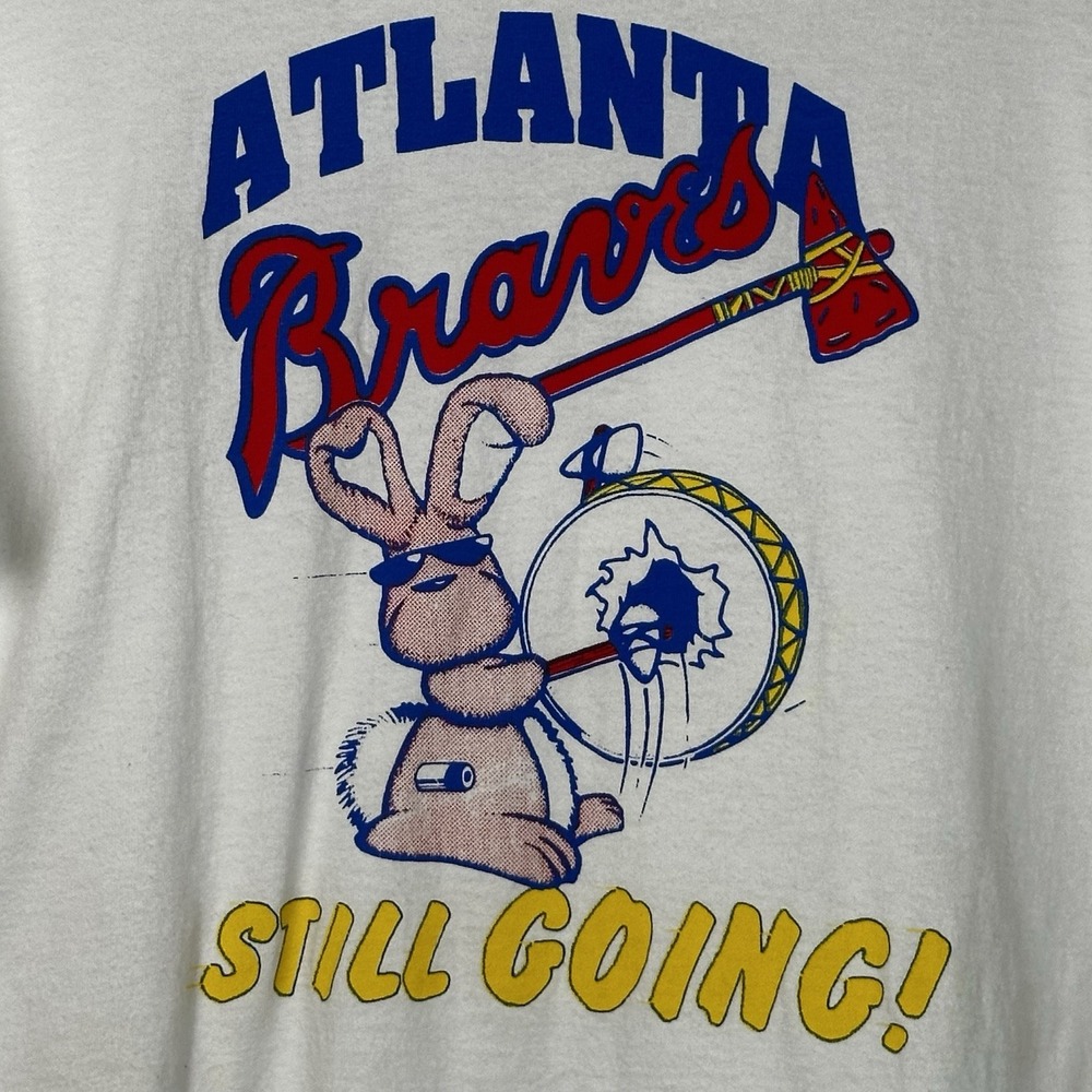 Atlanta Braves T Shirt Graphic Print Cotton White Size‎ L Vtg 90s Y2K